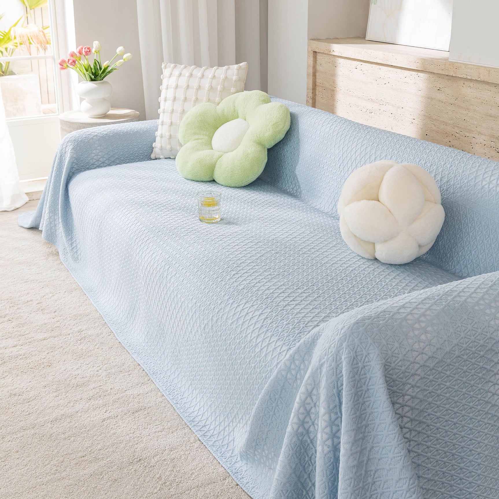 Cooling Ice Silk Sofa Throw Cover, Summer Diamond Textured Furniture Protector Blanket - Ornate Home