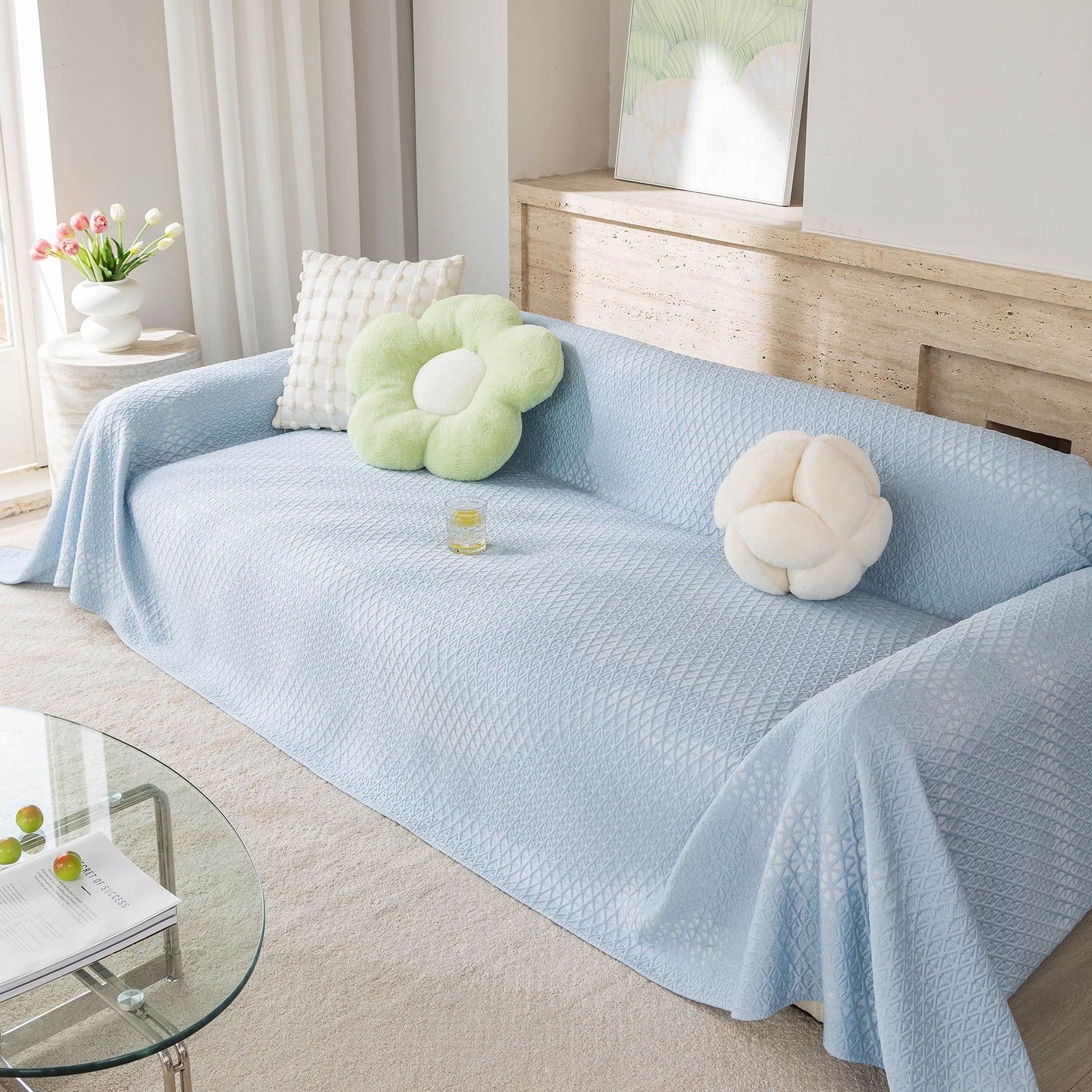 Cooling Ice Silk Sofa Throw Cover, Summer Diamond Textured Furniture Protector Blanket - Ornate Home