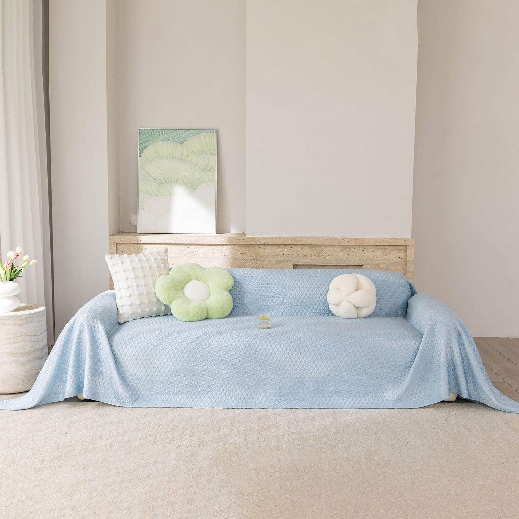 Cooling Ice Silk Sofa Throw Cover, Summer Diamond Textured Furniture Protector Blanket - Ornate Home