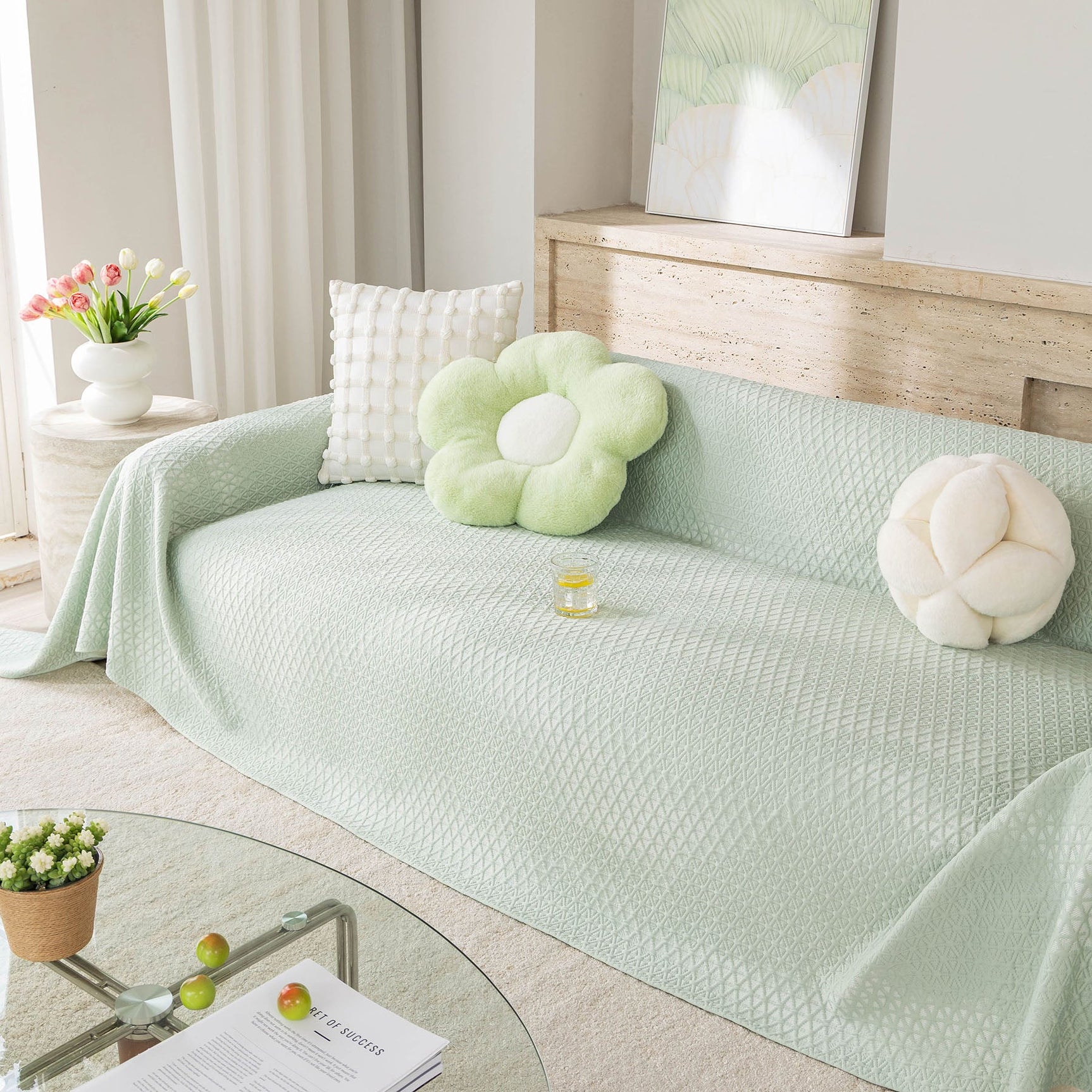Cooling Ice Silk Sofa Throw Cover, Summer Diamond Textured Furniture Protector Blanket - Ornate Home