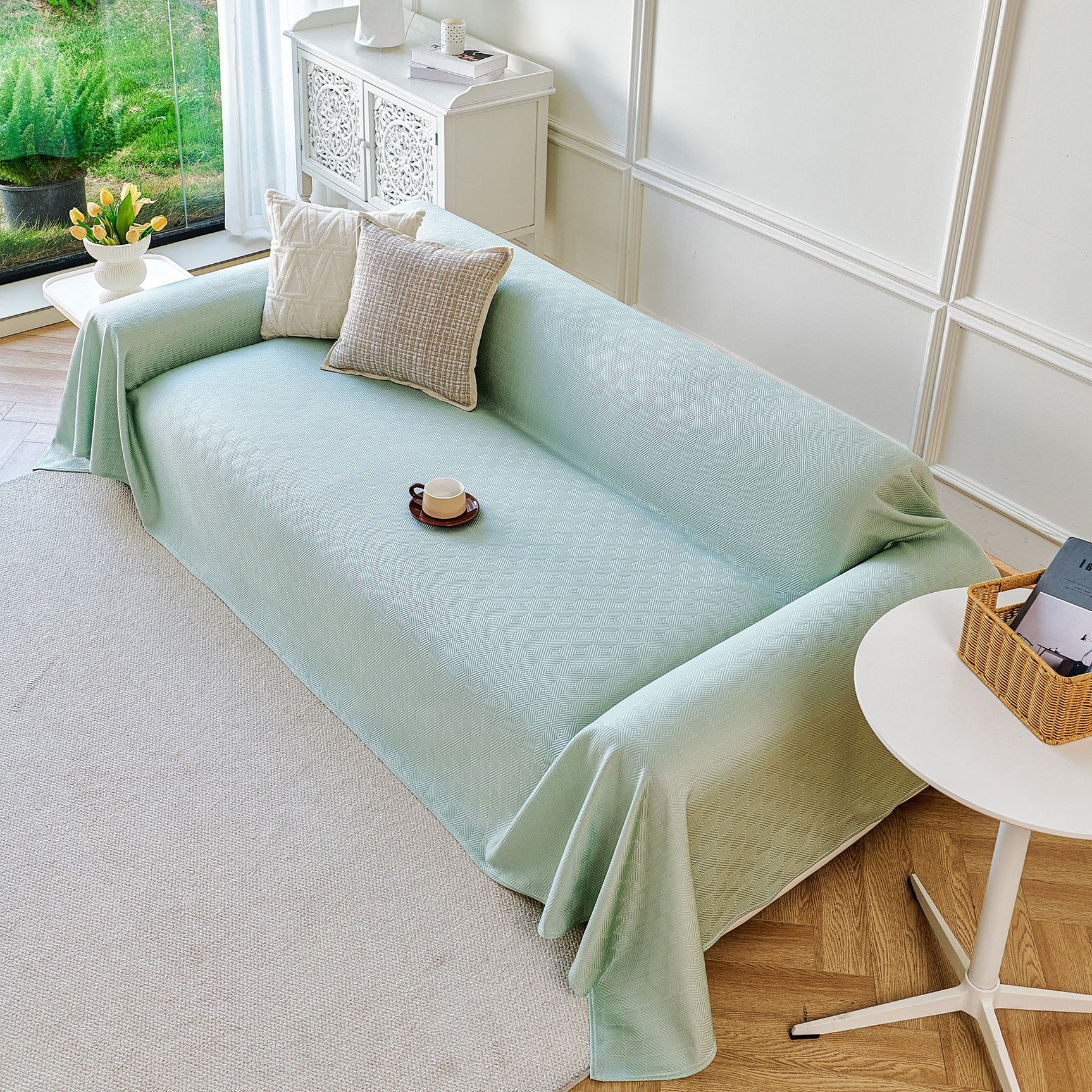 Cooling Ice Silk Soft Sofa Cover Blanket, Woven Geometric Textured Modern Couch Cover - Ornate Home