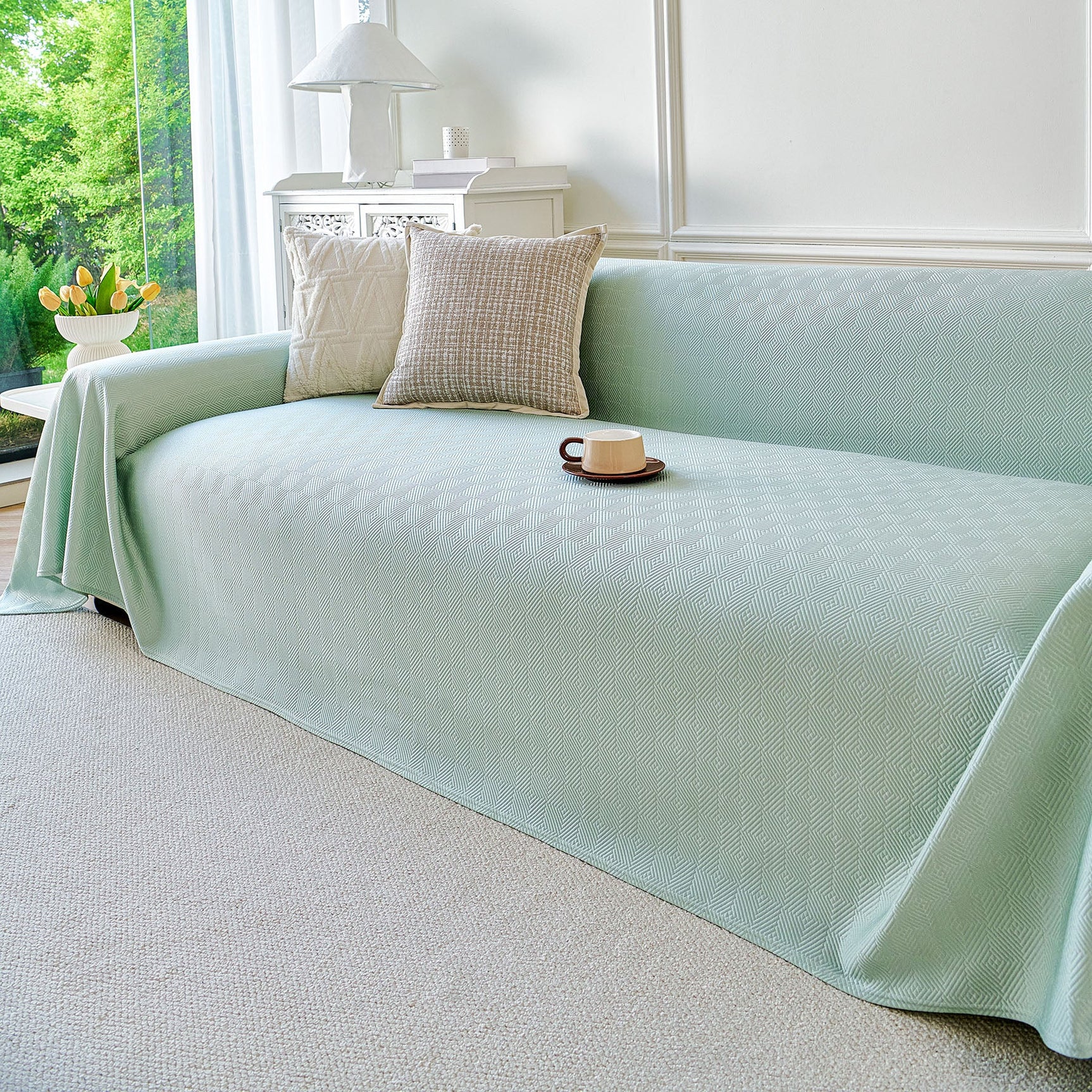 Cooling Ice Silk Soft Sofa Cover Blanket, Woven Geometric Textured Modern Couch Cover - Ornate Home