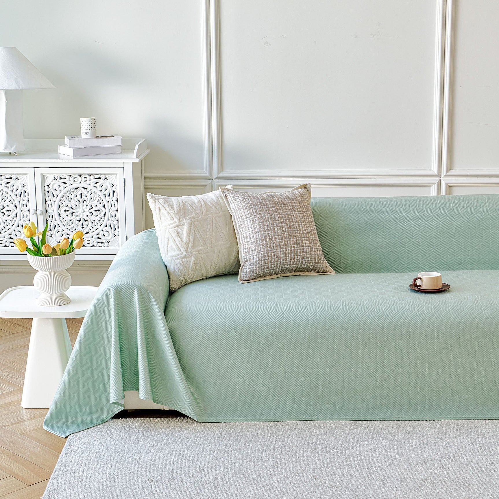Cooling Ice Silk Soft Sofa Cover Blanket, Woven Geometric Textured Modern Couch Cover - Ornate Home