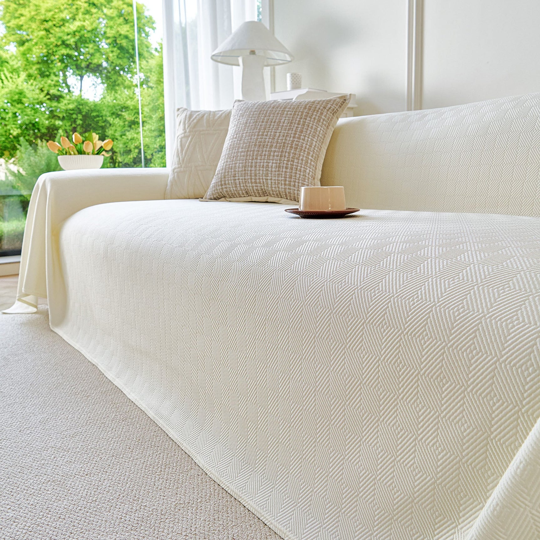 Cooling Ice Silk Soft Sofa Cover Blanket, Woven Geometric Textured Modern Couch Cover - Ornate Home