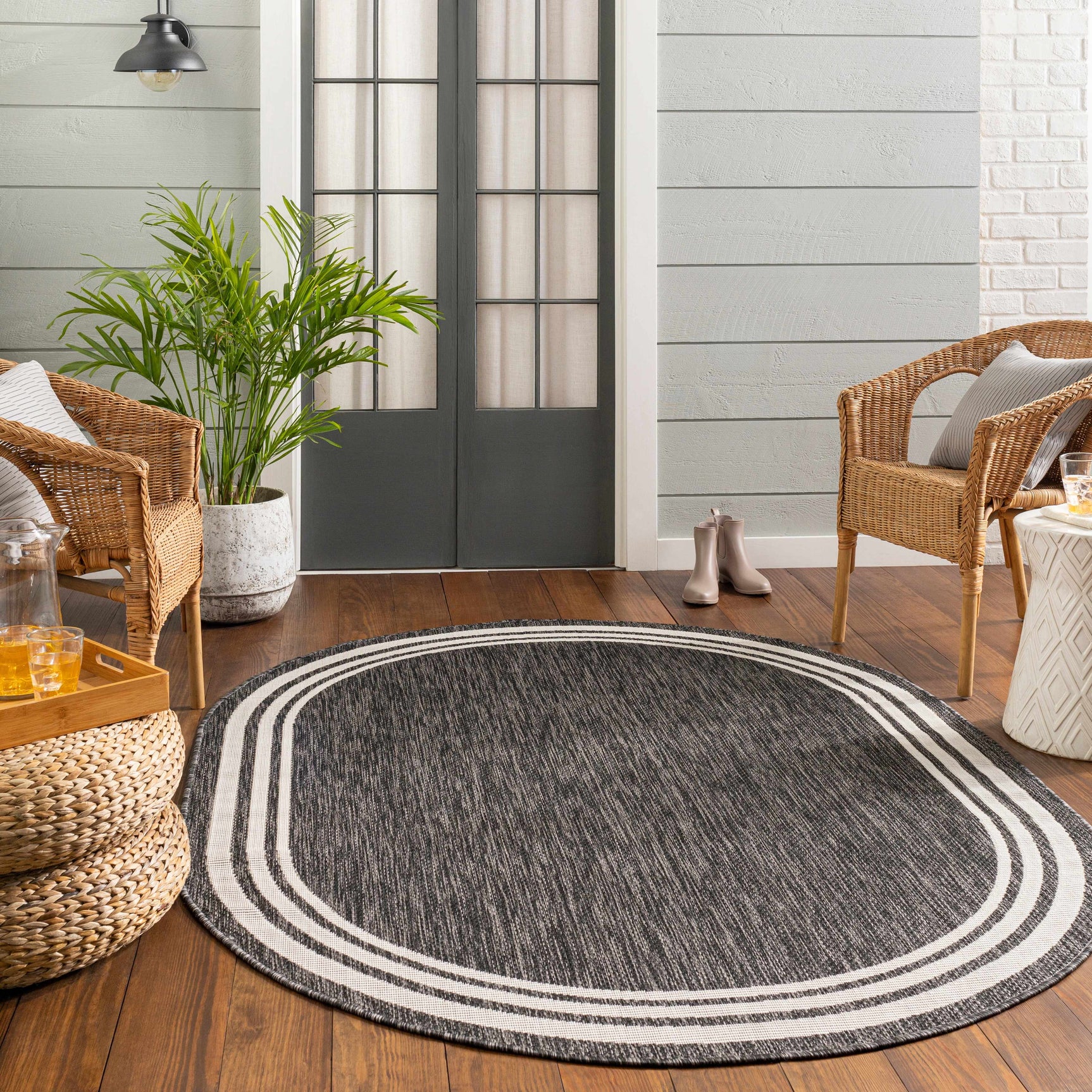 Coonamble Bordered Anthracite Outdoor Rug - Ornate Home