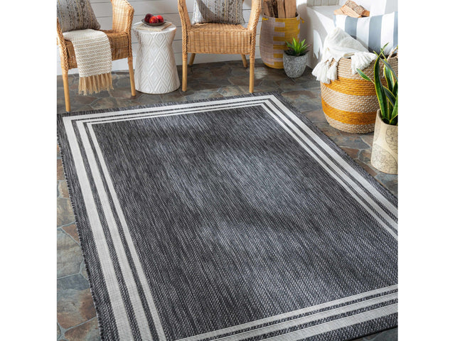 Coonamble Bordered Antrasit Outdoor Rug - Ornate Home