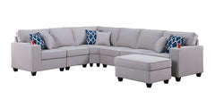 Cooper Light Gray 125"W Linen Reversible L-Shape Sectional Sofa with Ottoman - Ornate Home