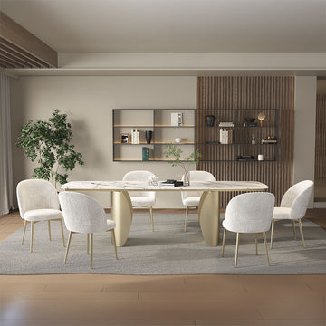 Cora Ceramic Top & Golden Champange Dining Table - Ornate Home