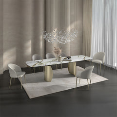 Cora Ceramic Top & Golden Champange Dining Table - Ornate Home