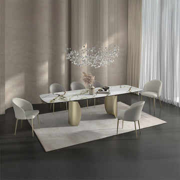 Cora Ceramic Top & Golden Champange Dining Table - Ornate Home