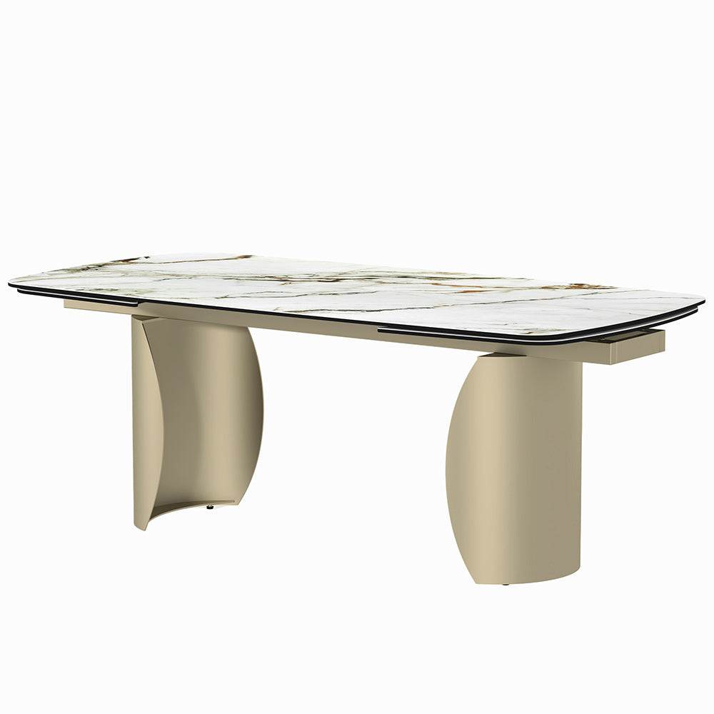 Cora Ceramic Top & Golden Champange Dining Table - Ornate Home
