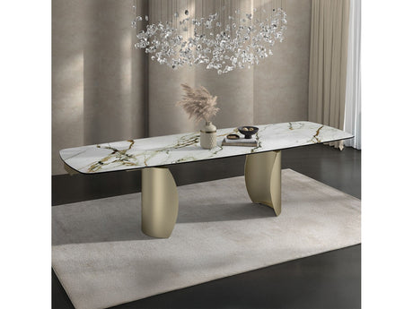 Cora Ceramic Top & Golden Champange Dining Table - Ornate Home
