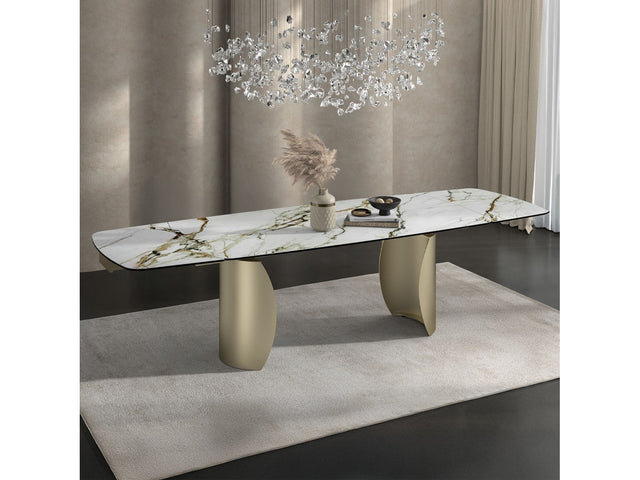 Cora Ceramic Top & Golden Champange Dining Table - Ornate Home