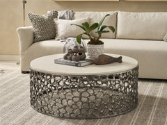 Coral Antique Nickel/Quartz Stone Cocktail Table - Ornate Home