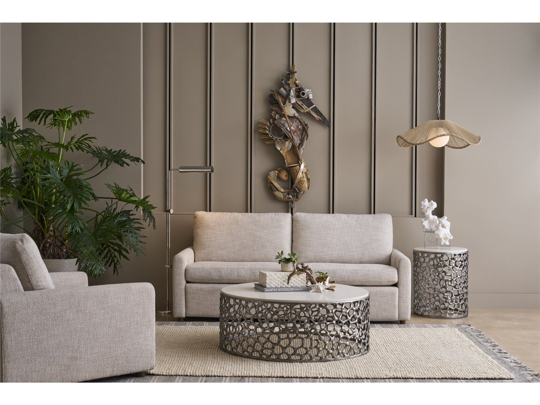 Coral Antique Nickel/Quartz Stone Cocktail Table - Ornate Home