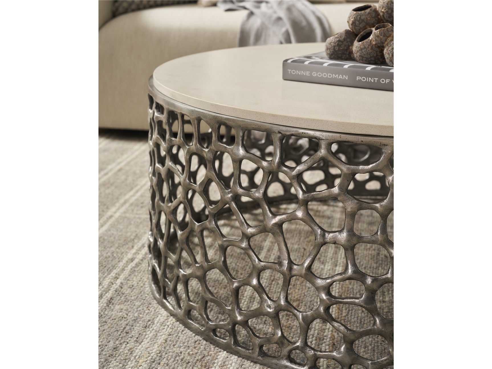 Coral Antique Nickel/Quartz Stone Cocktail Table - Ornate Home
