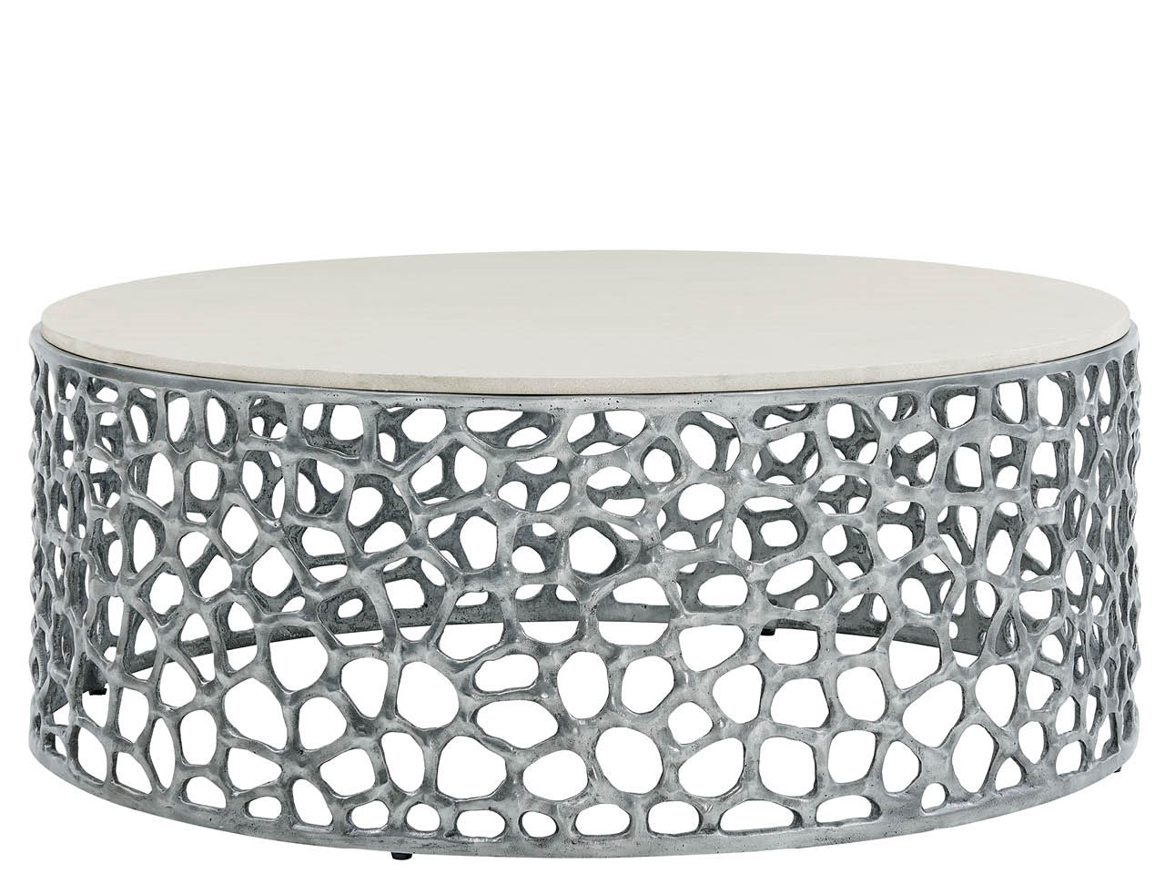 Coral Antique Nickel/Quartz Stone Cocktail Table - Ornate Home