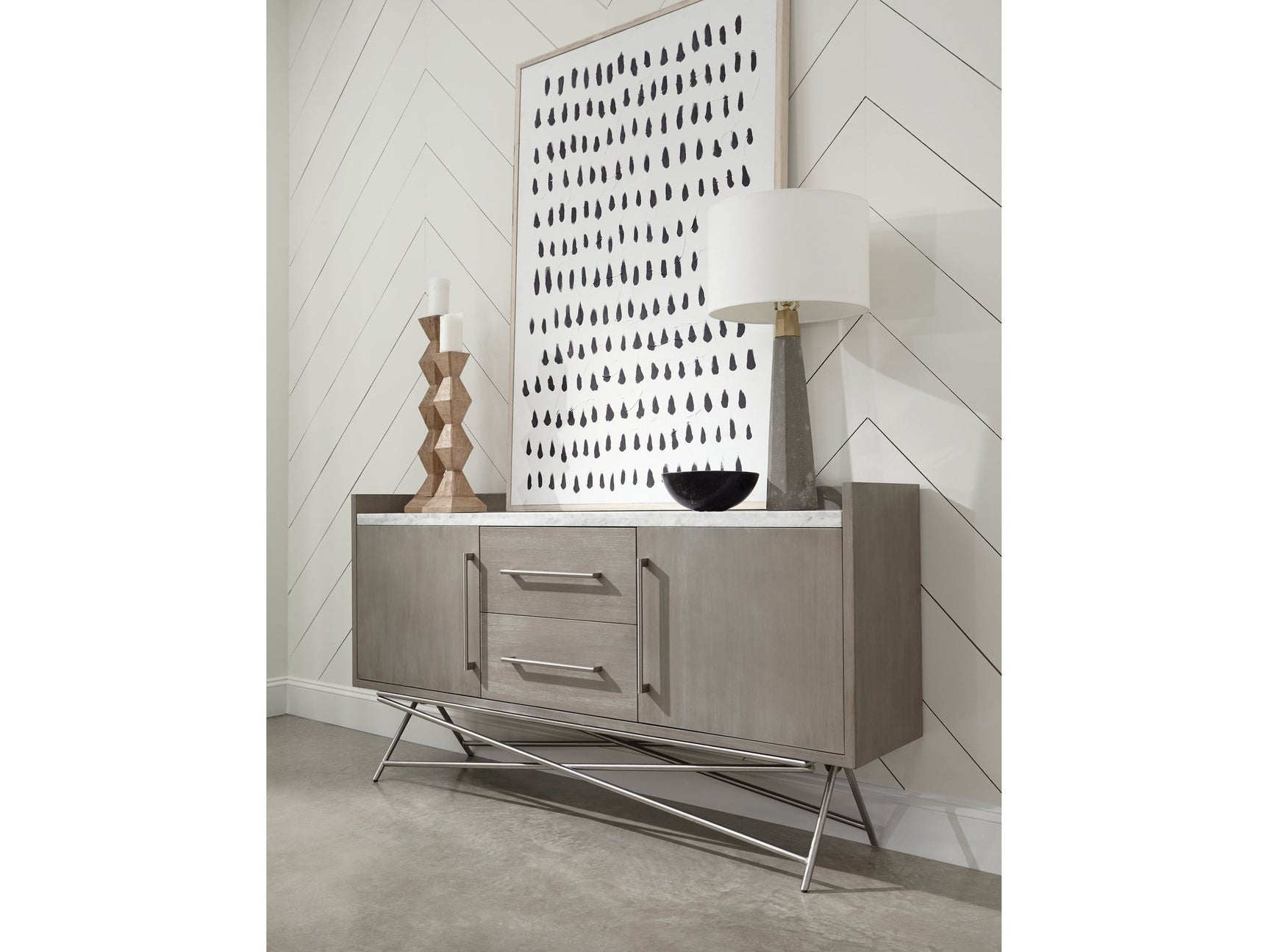 Coral Marble Top Rectangular Sideboard in Antique Grey - Ornate Home