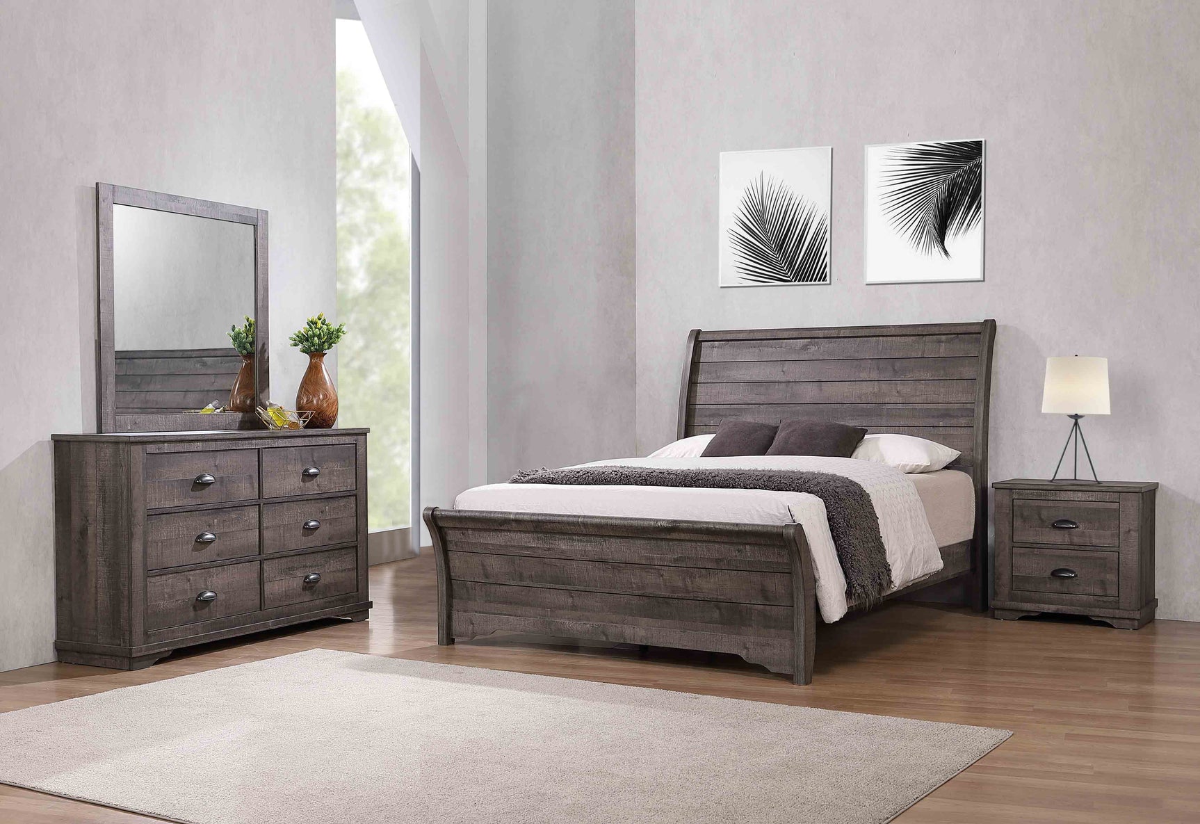 Coralee Gray Sleigh Bedroom Set - Ornate Home