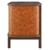 Coralie Walnut/Tan 2-Drawer Curved Vegan Leather Nightstand - Ornate Home
