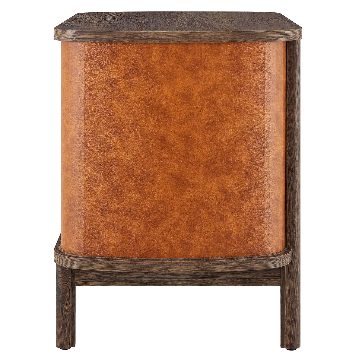 Coralie Walnut/Tan 2-Drawer Curved Vegan Leather Nightstand - Ornate Home