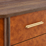 Coralie Walnut/Tan 2-Drawer Curved Vegan Leather Nightstand - Ornate Home