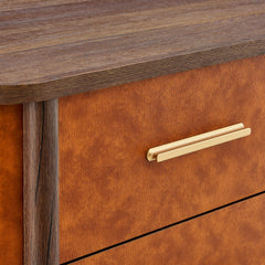 Coralie Walnut/Tan 2-Drawer Curved Vegan Leather Nightstand - Ornate Home