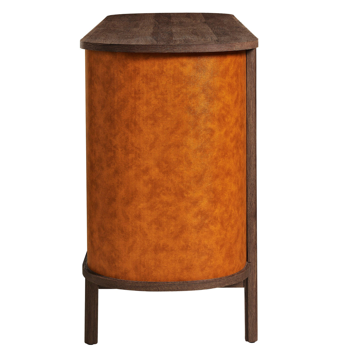 Coralie Walnut/Tan Curved 6-Drawer Vegan Leather Oval Dresser - Ornate Home