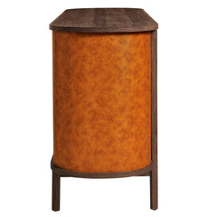 Coralie Walnut/Tan Curved 6-Drawer Vegan Leather Oval Dresser - Ornate Home