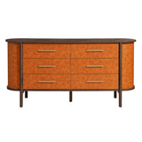 Coralie Walnut/Tan Curved 6-Drawer Vegan Leather Oval Dresser - Ornate Home