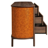 Coralie Walnut/Tan Curved 6-Drawer Vegan Leather Oval Dresser - Ornate Home