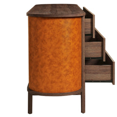 Coralie Walnut/Tan Curved 6-Drawer Vegan Leather Oval Dresser - Ornate Home