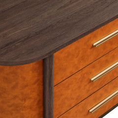 Coralie Walnut/Tan Curved 6-Drawer Vegan Leather Oval Dresser - Ornate Home