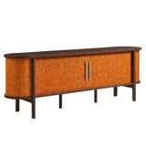 Coralie Walnut/Tan Curved 71" Vegan Leather Oval TV Stand - Ornate Home