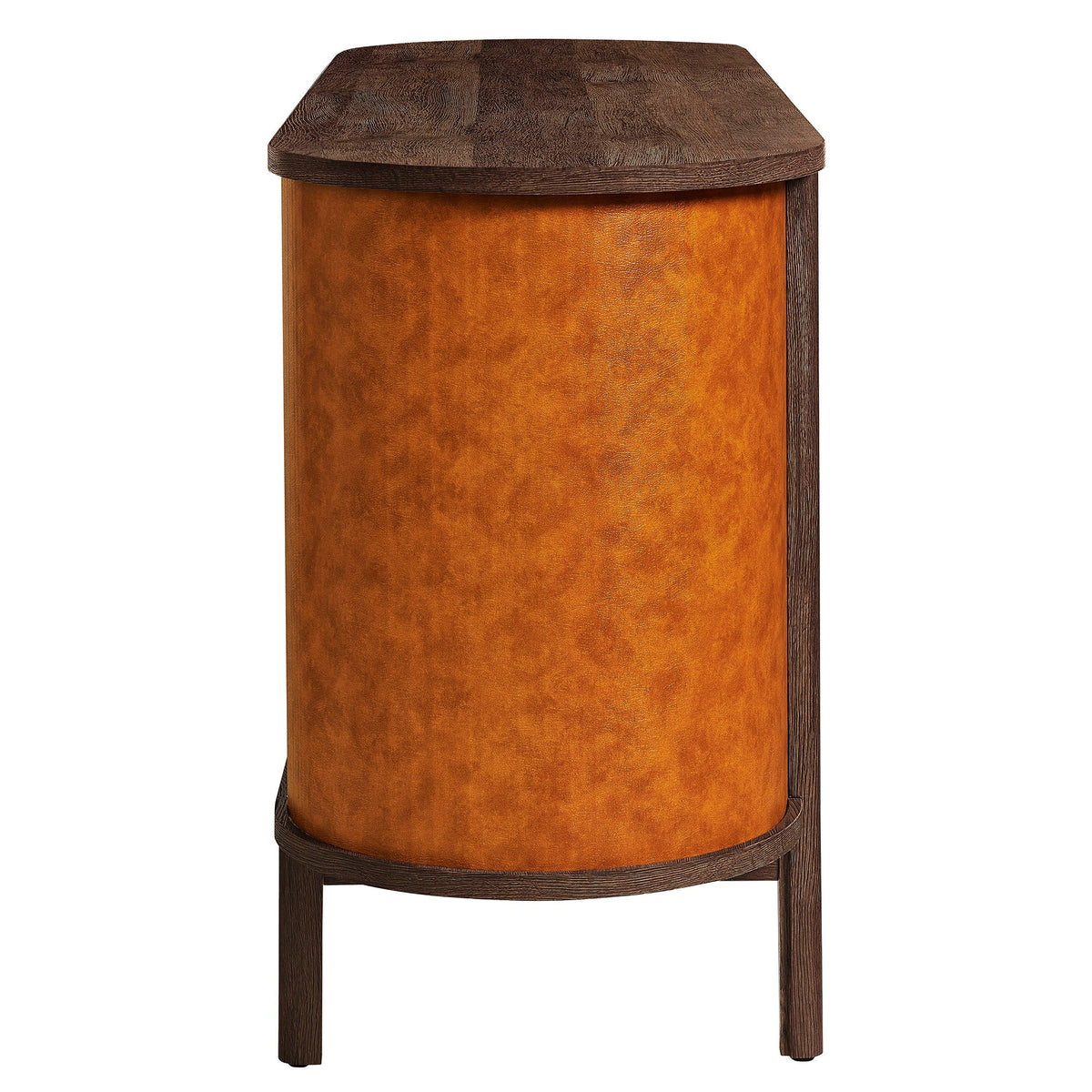 Coralie Walnut/Tan Curved 71" Vegan Leather Oval TV Stand - Ornate Home