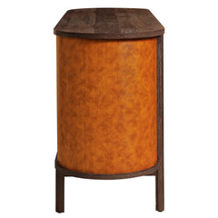 Coralie Walnut/Tan Curved 71" Vegan Leather Oval TV Stand - Ornate Home