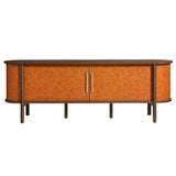 Coralie Walnut/Tan Curved 71" Vegan Leather Oval TV Stand - Ornate Home