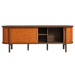 Coralie Walnut/Tan Curved 71" Vegan Leather Oval TV Stand - Ornate Home