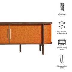 Coralie Walnut/Tan Curved 71" Vegan Leather Oval TV Stand - Ornate Home