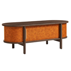 Coralie Walnut/Tan Curved Vegan Leather Oval Coffee Table - Ornate Home