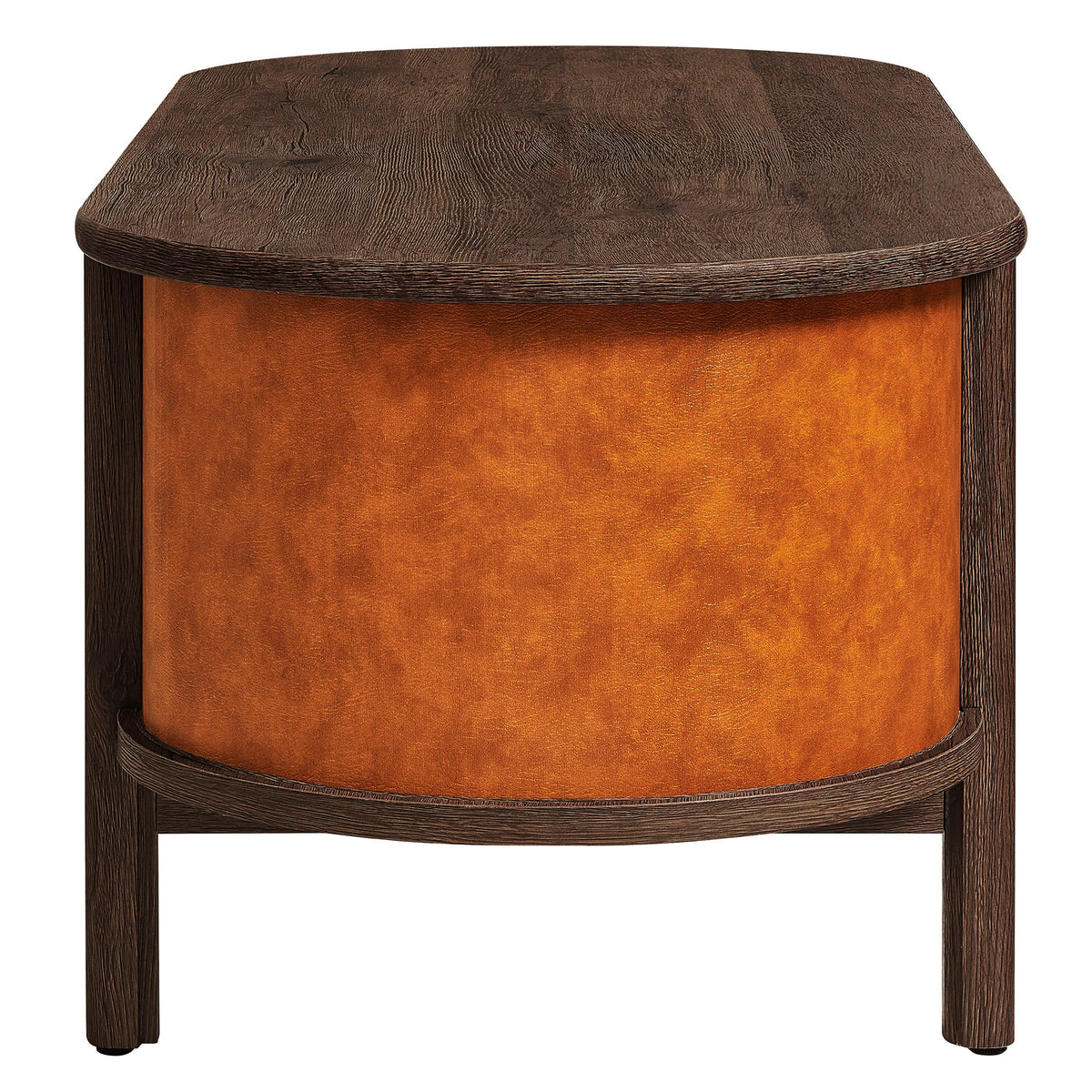 Coralie Walnut/Tan Curved Vegan Leather Oval Coffee Table - Ornate Home