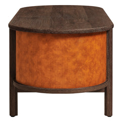 Coralie Walnut/Tan Curved Vegan Leather Oval Coffee Table - Ornate Home
