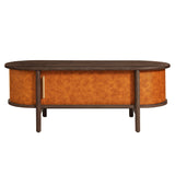 Coralie Walnut/Tan Curved Vegan Leather Oval Coffee Table - Ornate Home