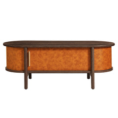 Coralie Walnut/Tan Curved Vegan Leather Oval Coffee Table - Ornate Home