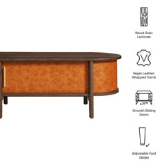 Coralie Walnut/Tan Curved Vegan Leather Oval Coffee Table - Ornate Home