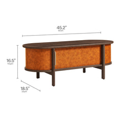 Coralie Walnut/Tan Curved Vegan Leather Oval Coffee Table - Ornate Home