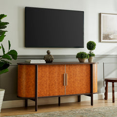Coralie Walnut/Tan Curved Vegan Leather Oval Sideboard - Ornate Home