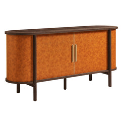 Coralie Walnut/Tan Curved Vegan Leather Oval Sideboard - Ornate Home