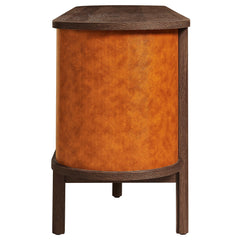 Coralie Walnut/Tan Curved Vegan Leather Oval Sideboard - Ornate Home