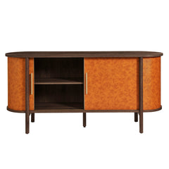 Coralie Walnut/Tan Curved Vegan Leather Oval Sideboard - Ornate Home